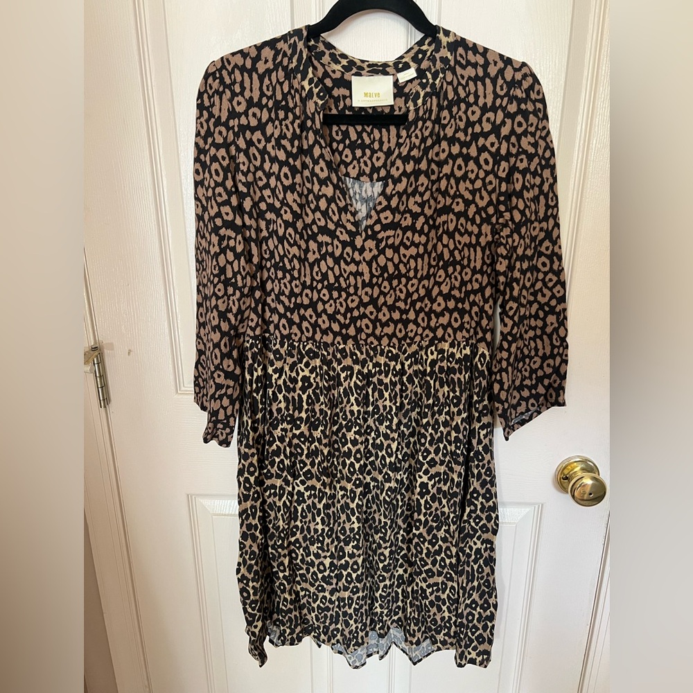 Maeve By Anthropologie Black and Tan Leopard Print Dress Sz S